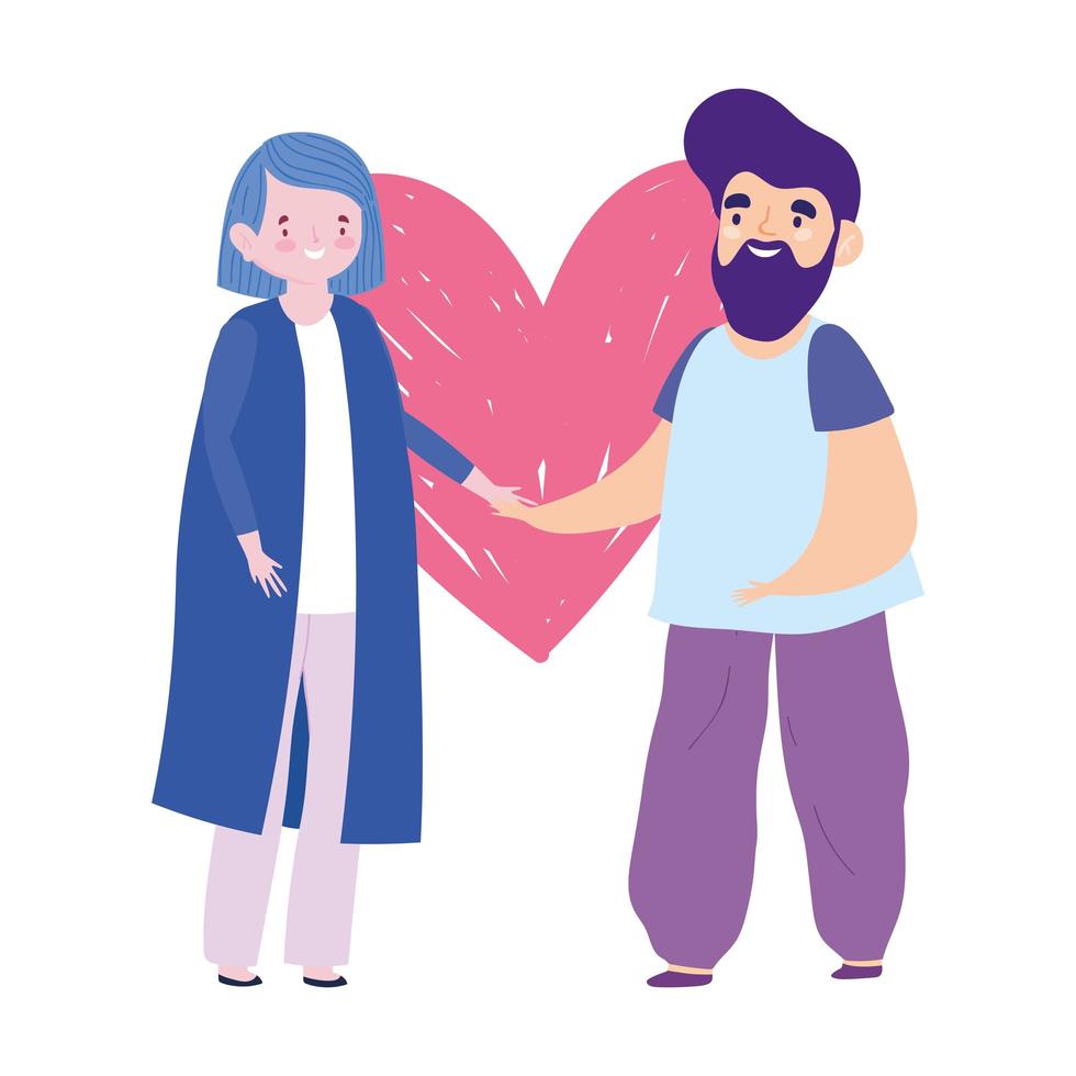 bebaarde man en vrouw verliefd op hart romantische cartoon vector