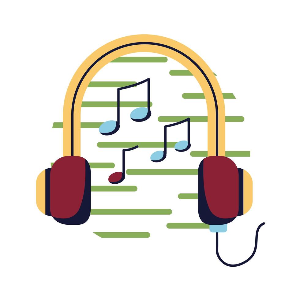 hoofdtelefoon met muziek notities vlakke stijl pictogram vector ontwerp