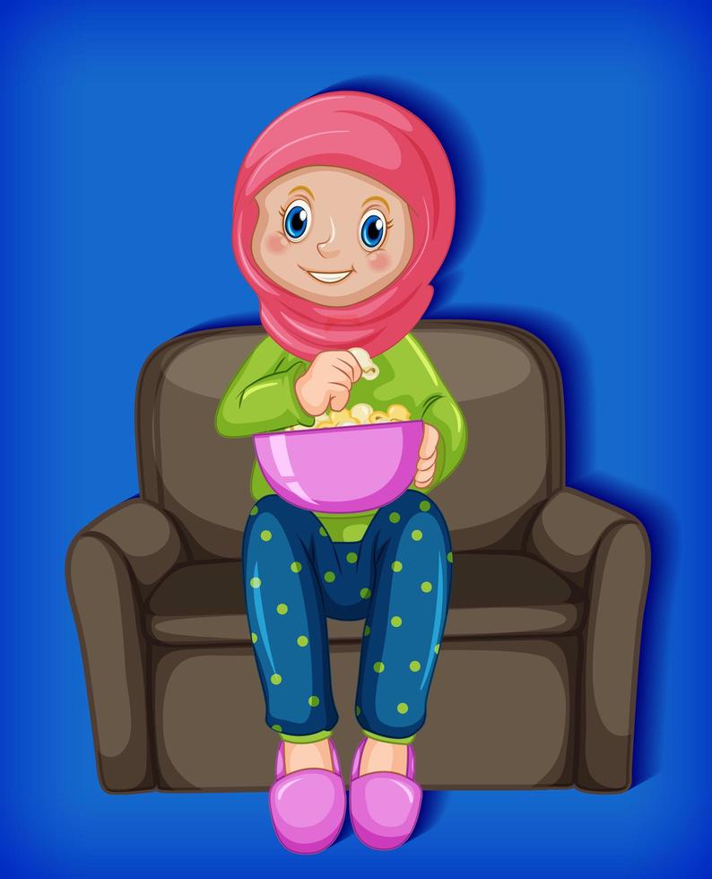 moslimmeisje dat popcorn eet vector