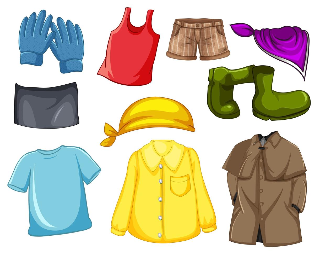 set mode-outfits en accessoires op witte achtergrond vector