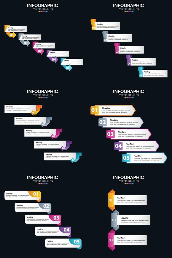 vector 6 infographics pak presentatie glijbaan sjabloon 5 stappen fiets diagrammen en tijdlijnen