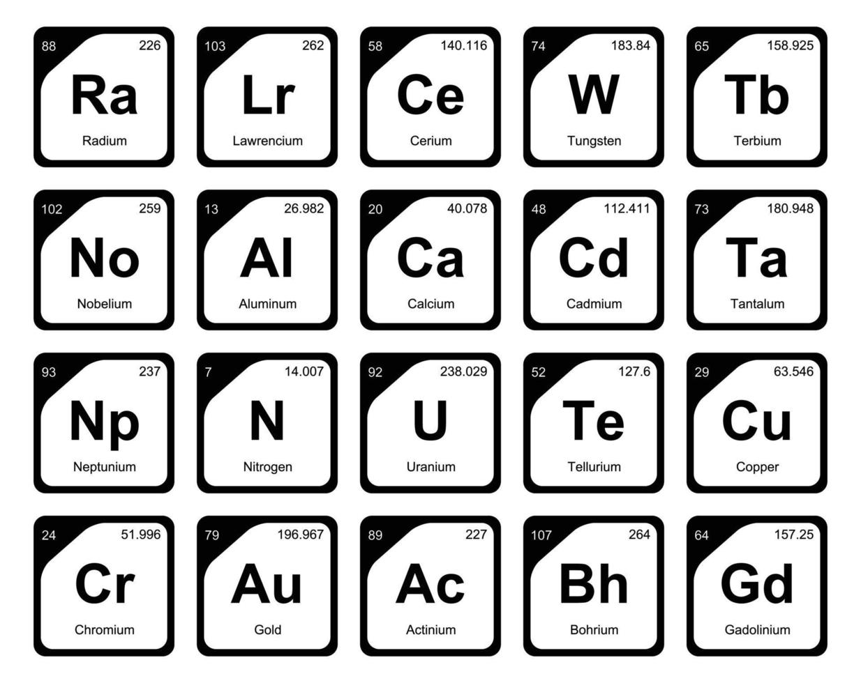 20 preiodisch tafel van de elementen icoon pak ontwerp vector