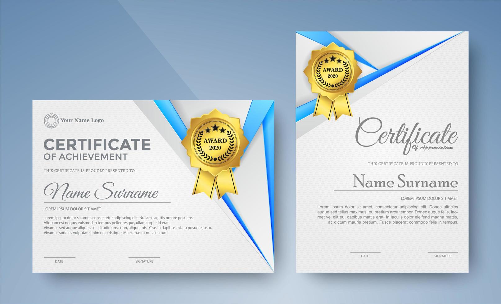 certificaat van elegantie in modern blauw vector