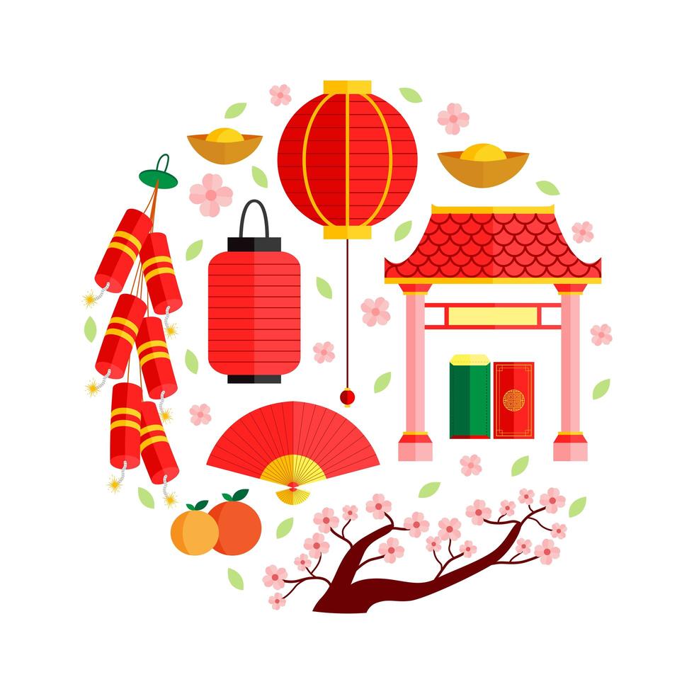 Chinees Nieuwjaar icon set vector