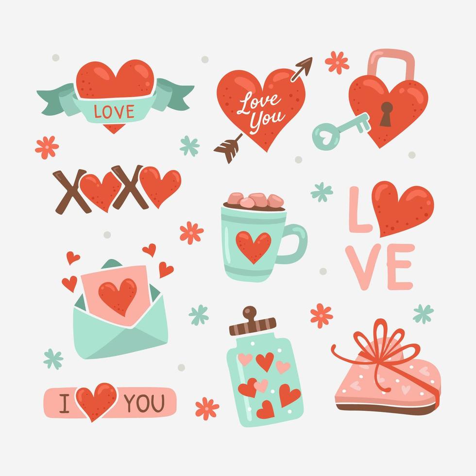 schattige hand getrokken Valentijnsdag sticker vector