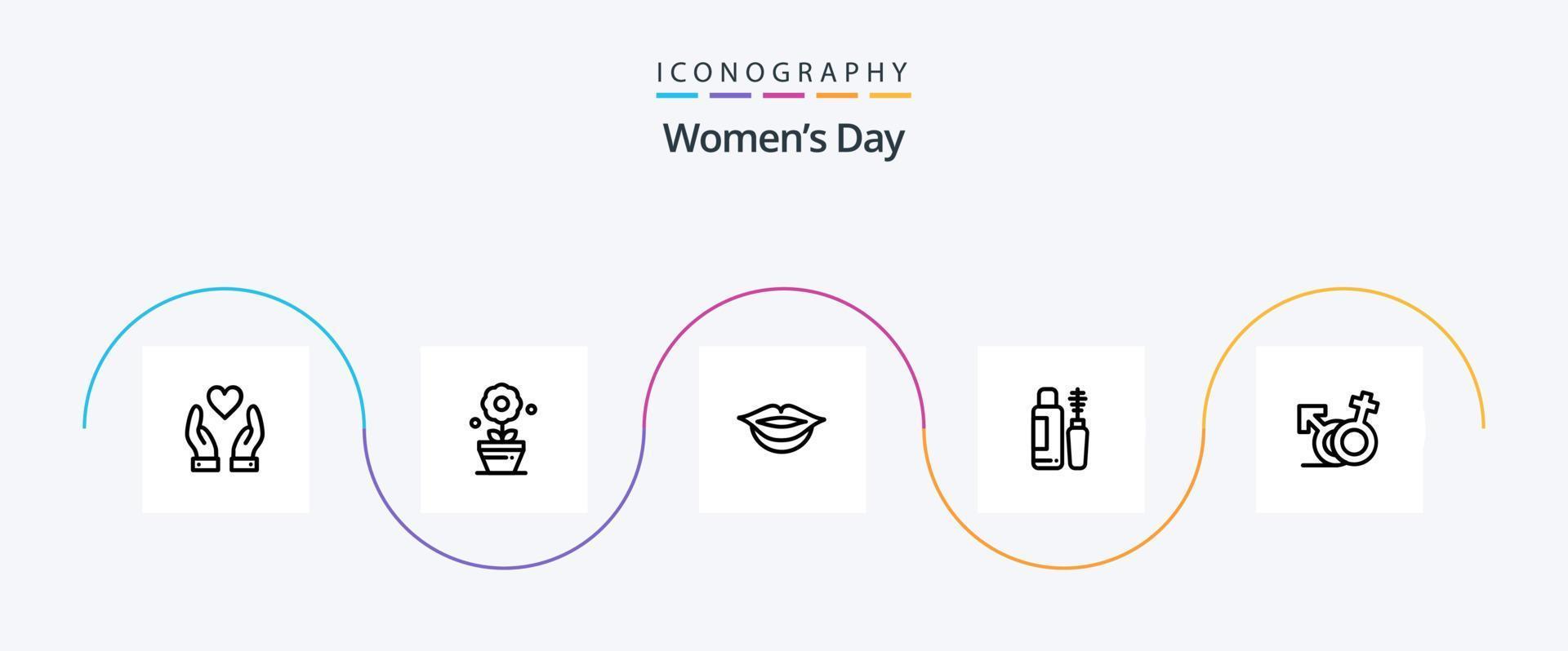 vrouwen dag lijn 5 icoon pak inclusief maskara. vrouwen. bloem. Dames. lippen vector