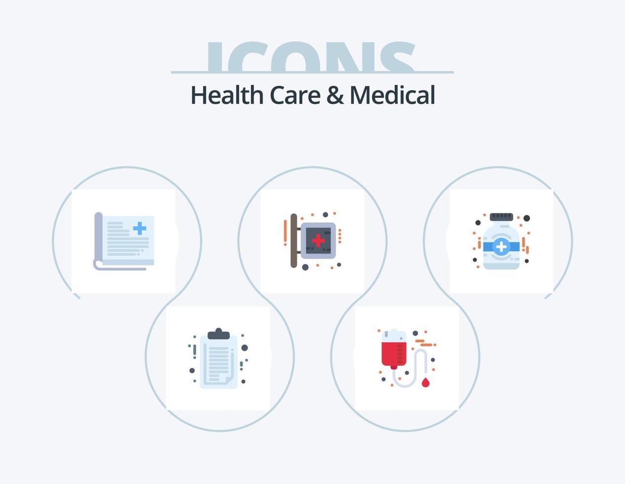 Gezondheid zorg en medisch vlak icoon pak 5 icoon ontwerp. teken. ziekenhuis. Gezondheid. bord. verslag doen van vector