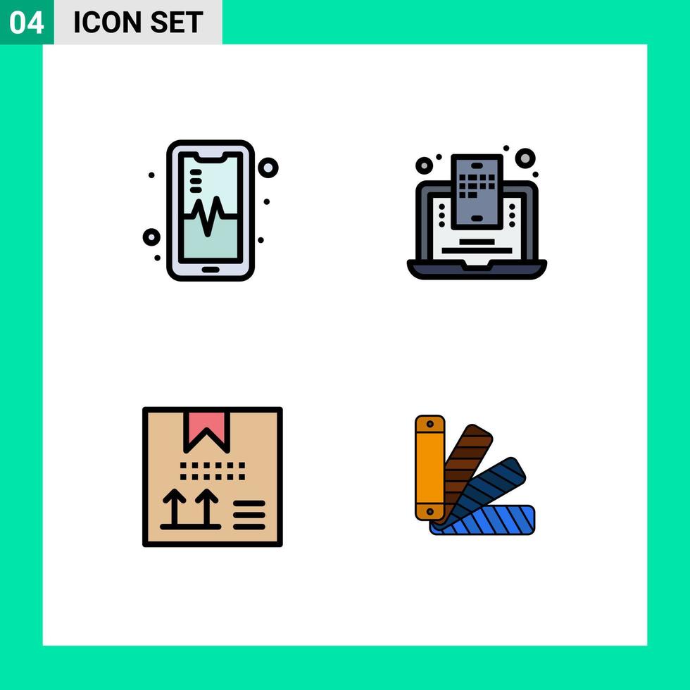 modern reeks van 4 gevulde lijn vlak kleuren pictogram van telefoon ontwerp blog mobiel web bloggen programmeren bewerkbare vector ontwerp elementen