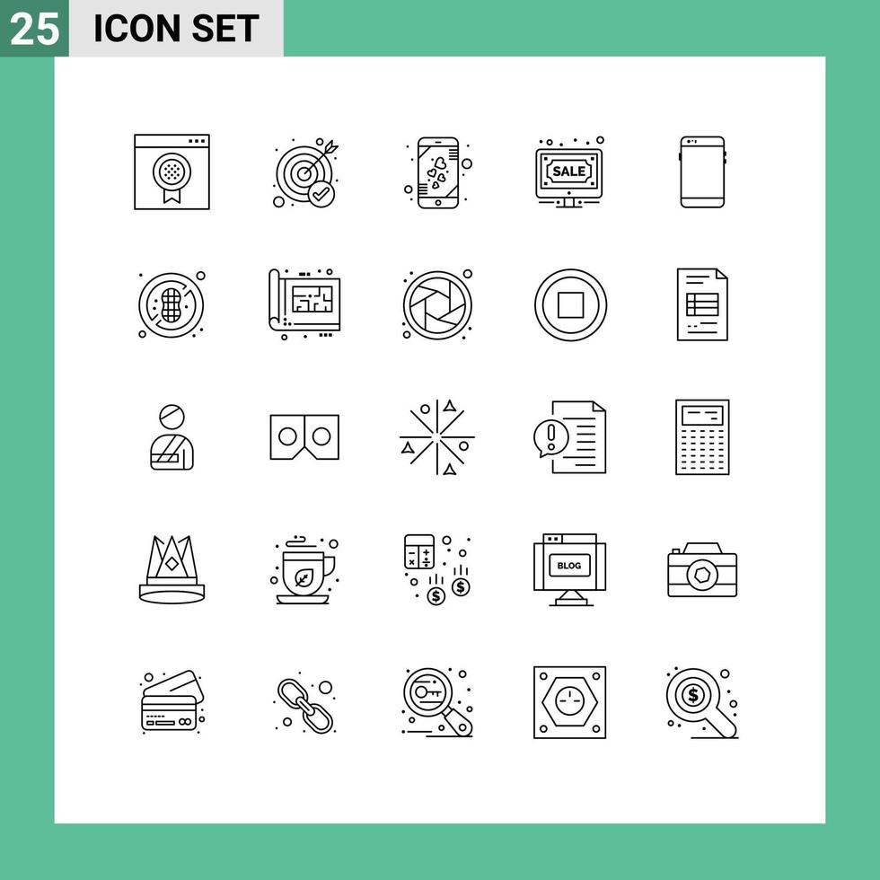 pictogram reeks van 25 gemakkelijk lijnen van telefoon online hart internet veiling bewerkbare vector ontwerp elementen