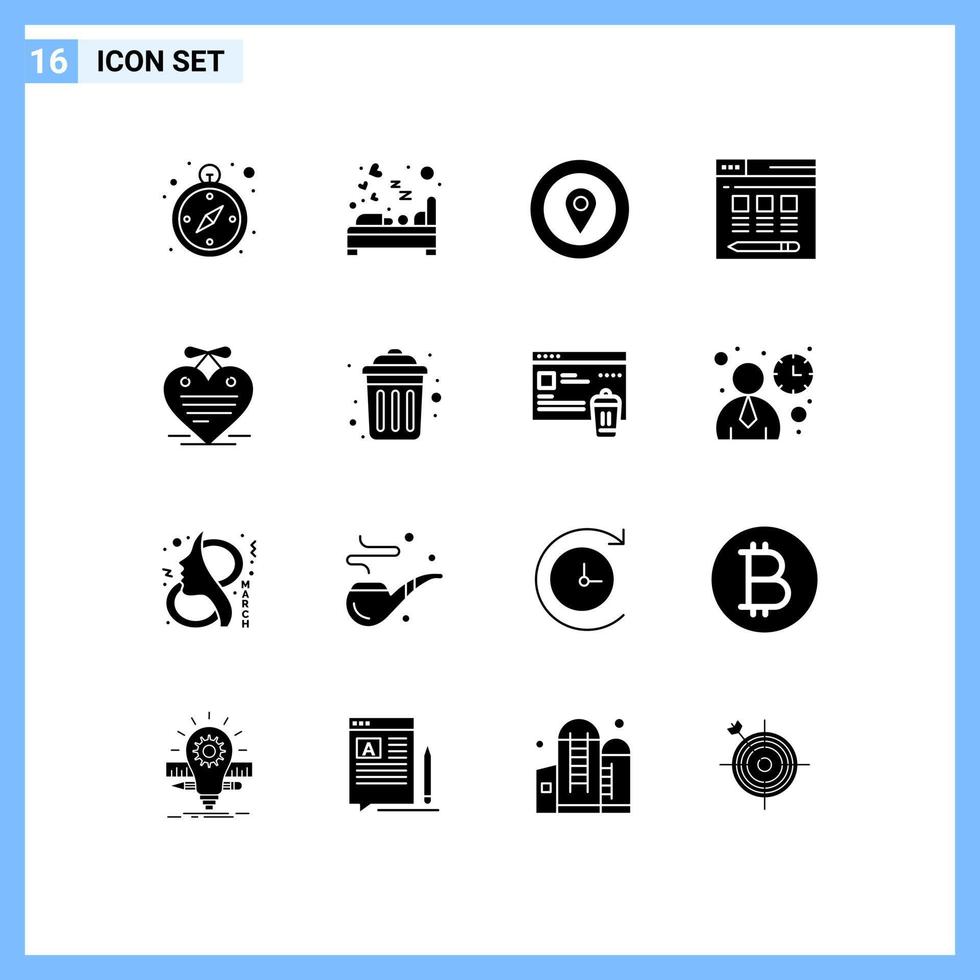 universeel icoon symbolen groep van 16 modern solide glyphs van kalender hart plaats hosting web bewerkbare vector ontwerp elementen