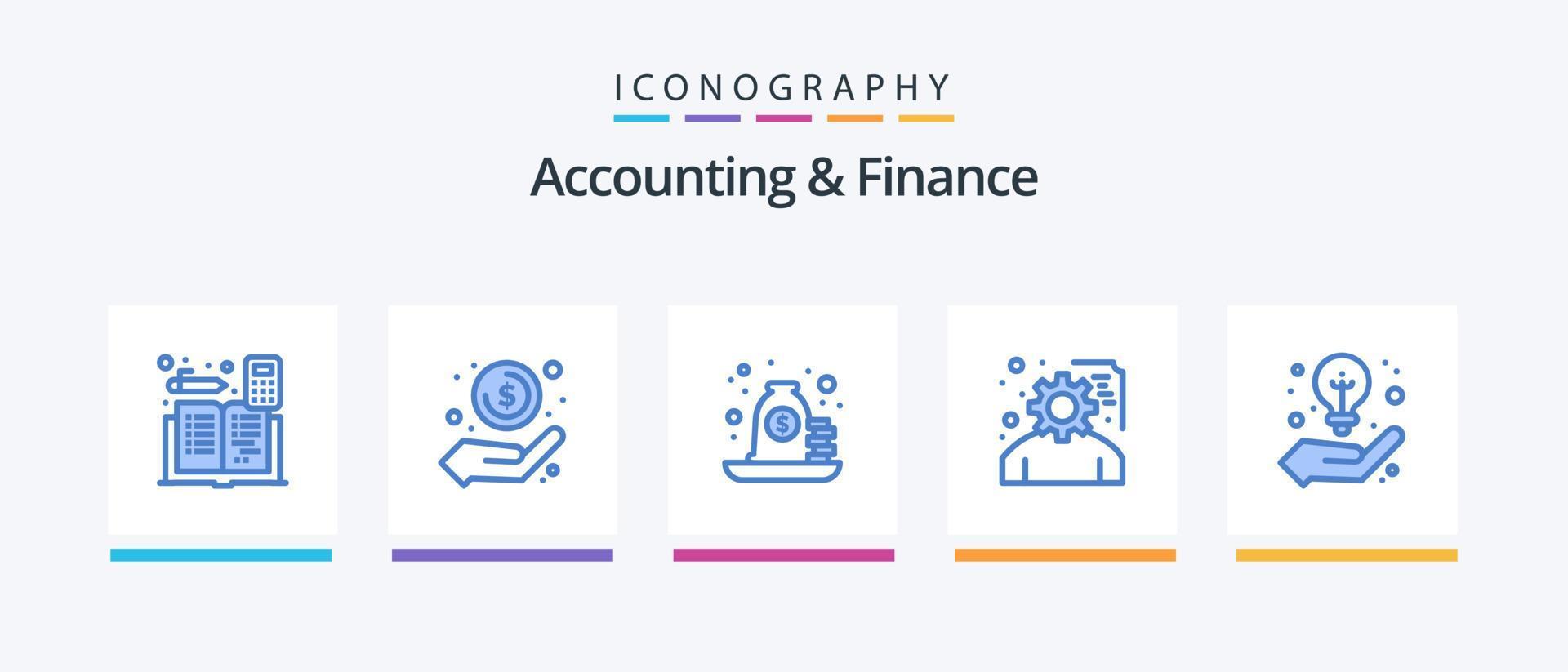 accounting en financiën blauw 5 icoon pak inclusief project. ontwikkeling. geld in hand. lening. betaling. creatief pictogrammen ontwerp vector