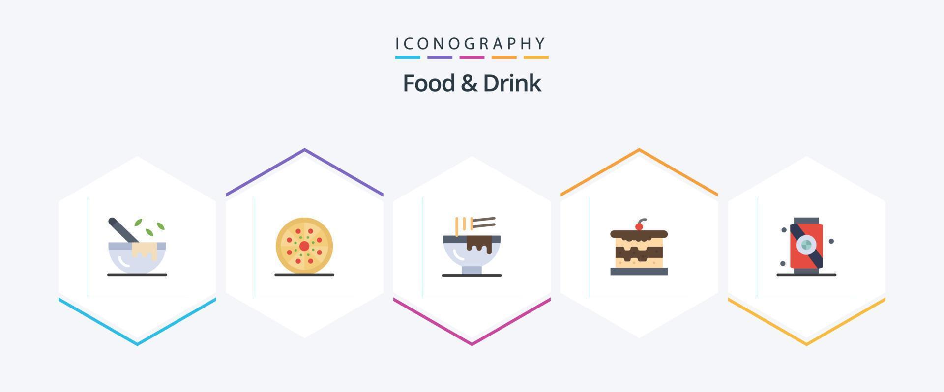 voedsel en drinken 25 vlak icoon pak inclusief taart. bakkerij. pizza. keuken. snel voedsel vector