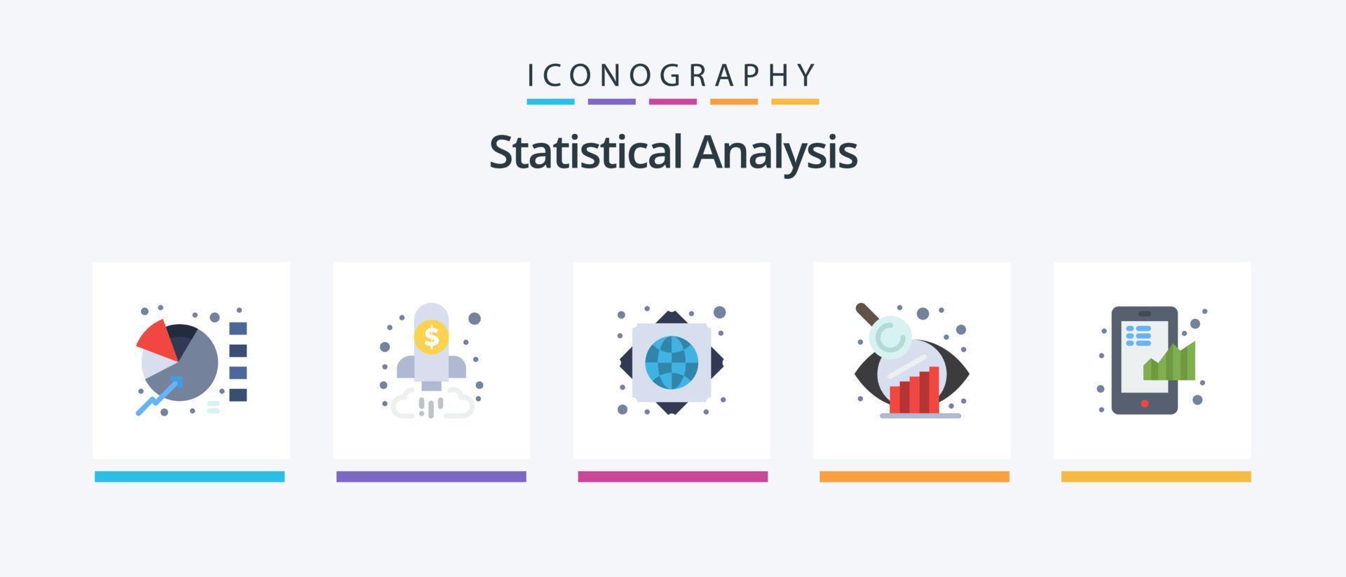 statistisch analyse vlak 5 icoon pak inclusief financiën. bedrijf. doel. Onderzoek. bedrijf evaluatie. creatief pictogrammen ontwerp vector