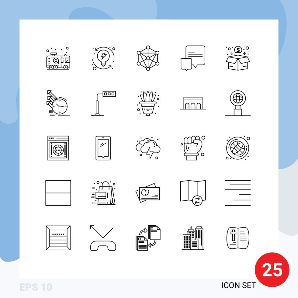 universeel icoon symbolen groep van 25 modern lijnen van fondsenwerving berichten systeem gesprek machine bewerkbare vector ontwerp elementen