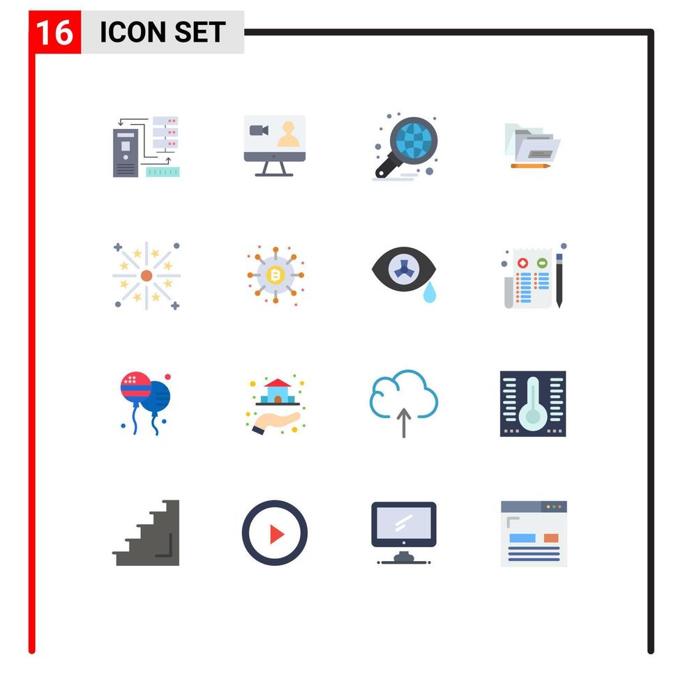 modern reeks van 16 vlak kleuren pictogram van veilig map computer het dossier diagram bewerkbare pak van creatief vector ontwerp elementen