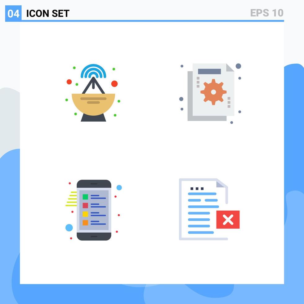 groep van 4 vlak pictogrammen tekens en symbolen voor antenne klembord analyse mislukking lijst bewerkbare vector ontwerp elementen