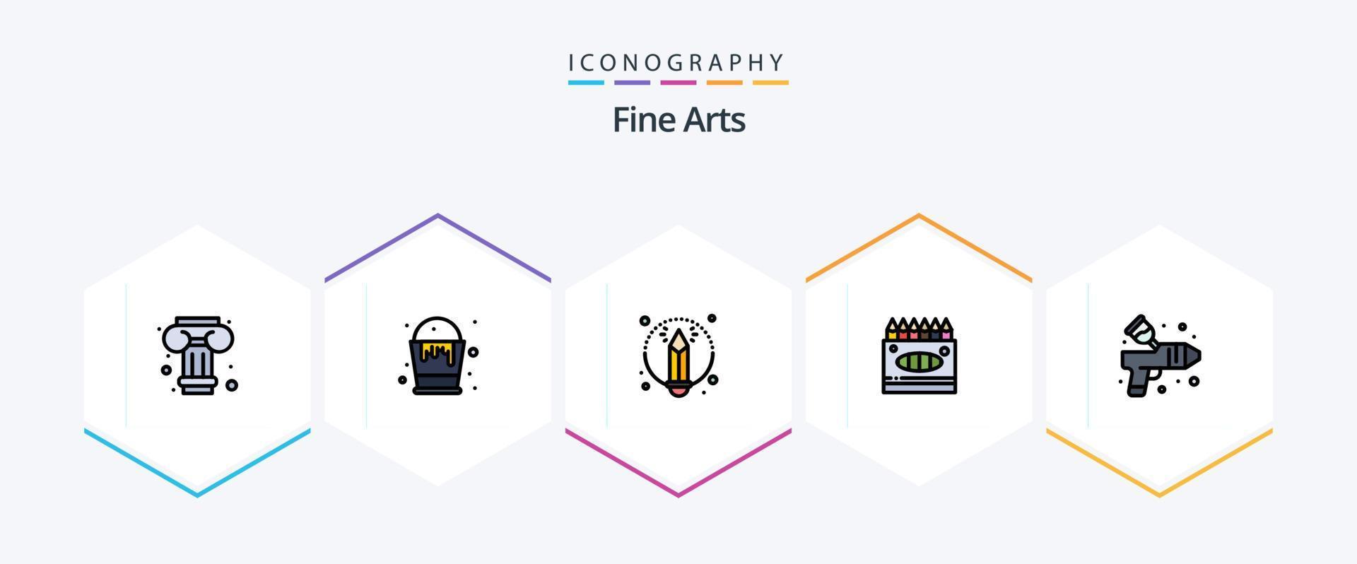 prima kunsten 25 gevulde lijn icoon pak inclusief kunsten. kleur. kunst. airbrush. kunsten vector