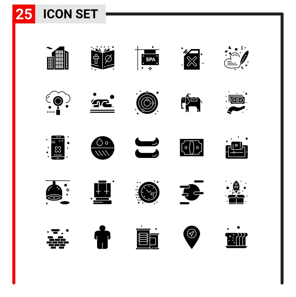 universeel icoon symbolen groep van 25 modern solide glyphs van liefde brand religie riet spa teken bord bewerkbare vector ontwerp elementen