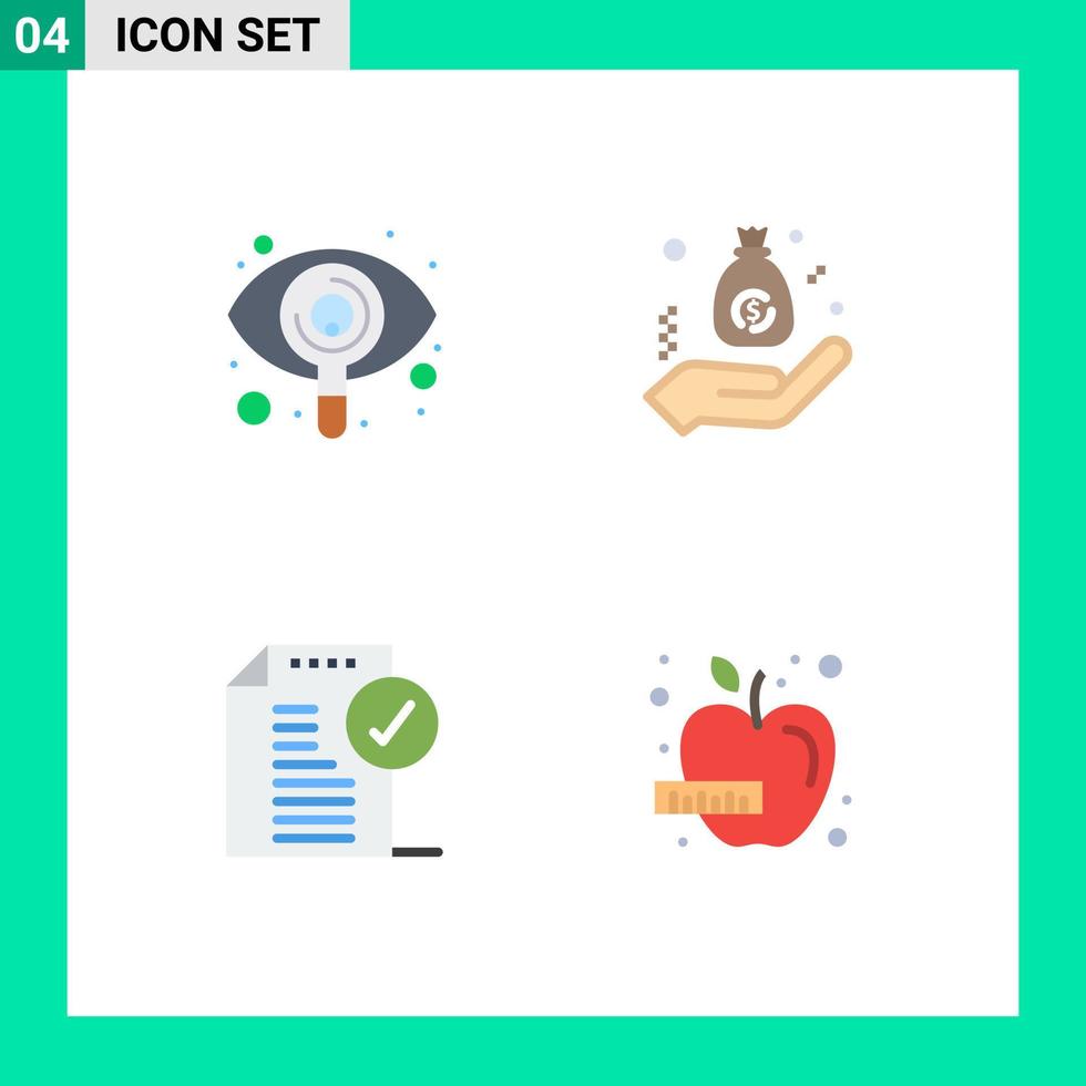 groep van 4 vlak pictogrammen tekens en symbolen voor oog goedkeuren visie bedrijf document bewerkbare vector ontwerp elementen
