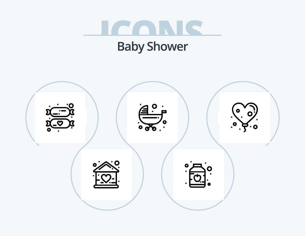 baby douche lijn icoon pak 5 icoon ontwerp. bad. baby. zuigeling. speelgoed. snoepgoed vector