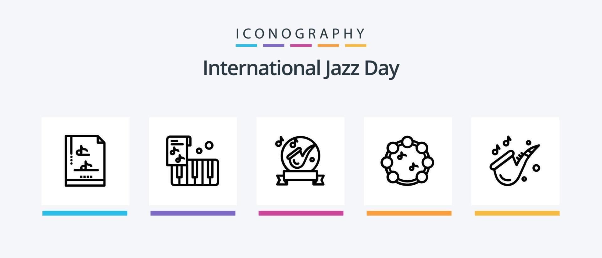 Internationale jazz- dag lijn 5 icoon pak inclusief liedje. gitaar. muziek. stokken. instrument. creatief pictogrammen ontwerp vector