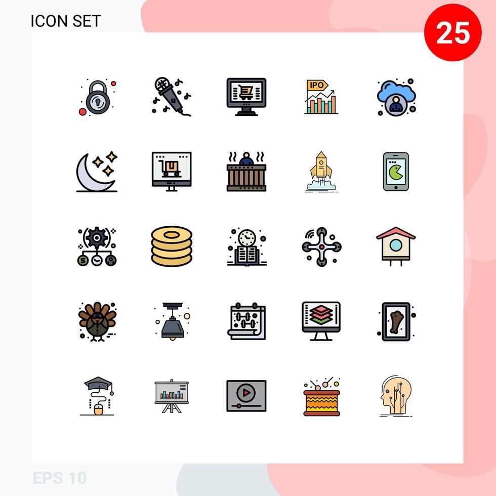25 universeel gevulde lijn vlak kleur tekens symbolen van toediening aanbod computer modern bedrijf bewerkbare vector ontwerp elementen