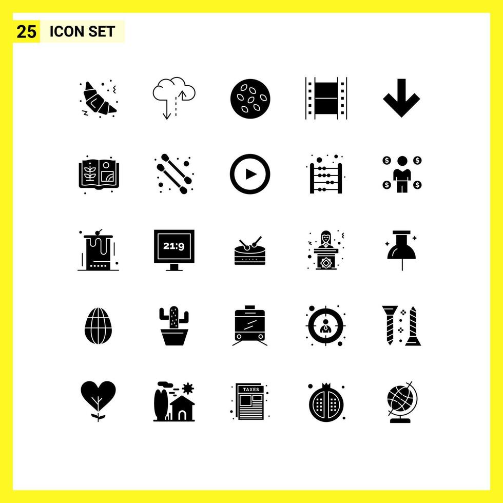 25 universeel solide glyph tekens symbolen van landbouw naar beneden sesam zaden pijl film bewerkbare vector ontwerp elementen