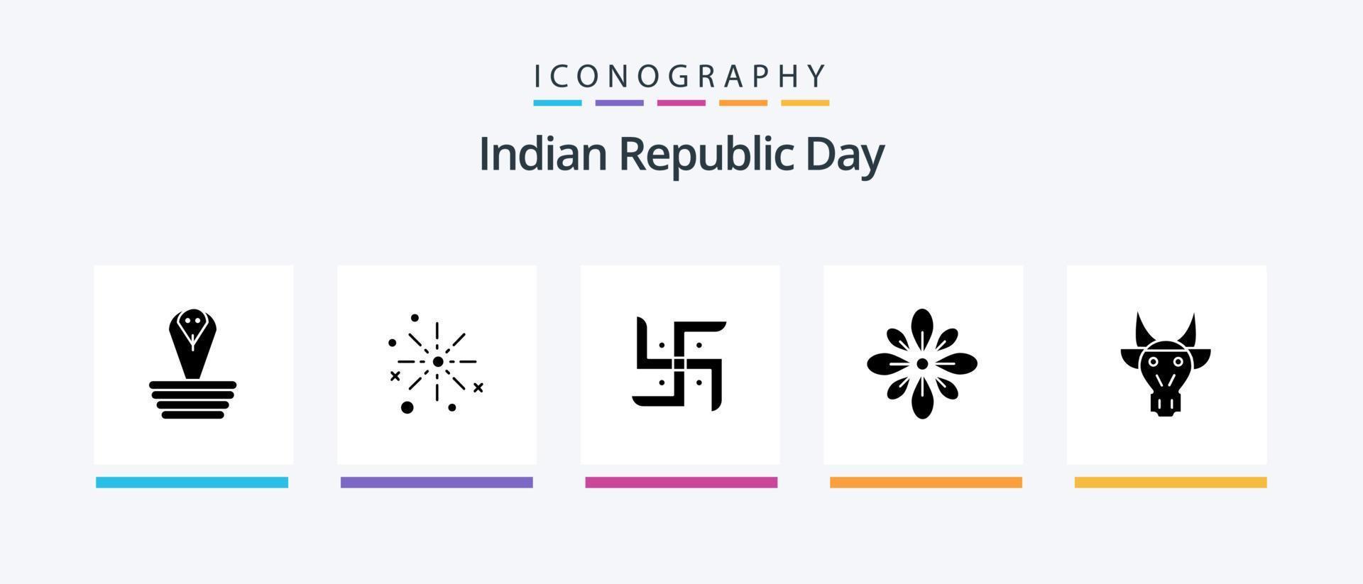 Indisch republiek dag glyph 5 icoon pak inclusief decoratie. vieren. divali. geloof. Indisch. creatief pictogrammen ontwerp vector