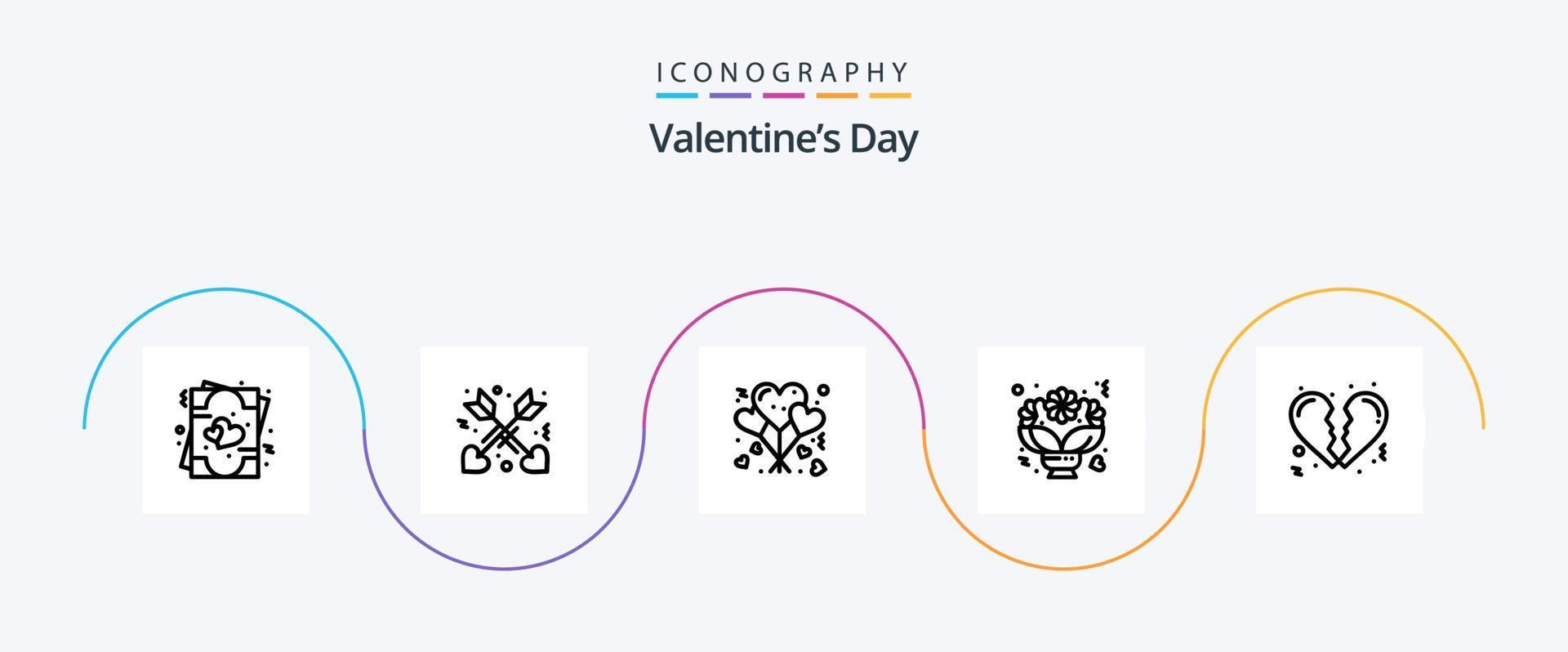 valentijnsdag dag lijn 5 icoon pak inclusief hart. rozen. levensstijl. romantisch. bloem vector