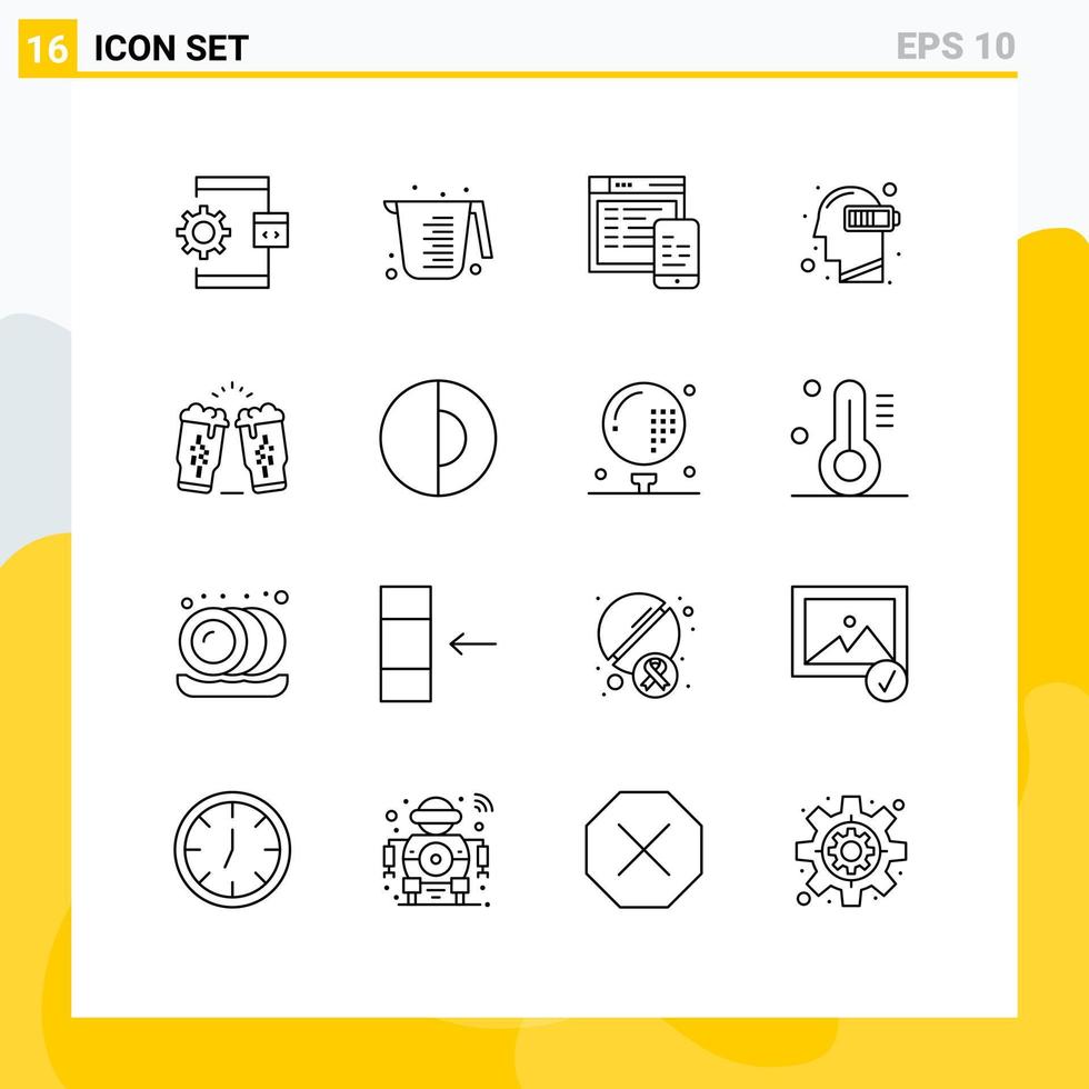 voorraad vector icoon pak van 16 lijn tekens en symbolen voor geest laag meten uitputting mobiel bewerkbare vector ontwerp elementen