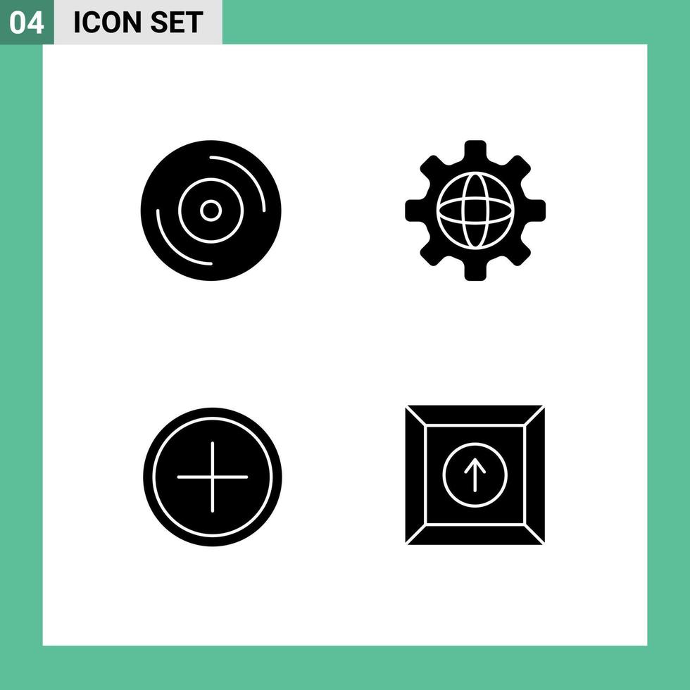 4 thematisch vector solide glyphs en bewerkbare symbolen van album nieuw wereldbol toevoegen doos bewerkbare vector ontwerp elementen
