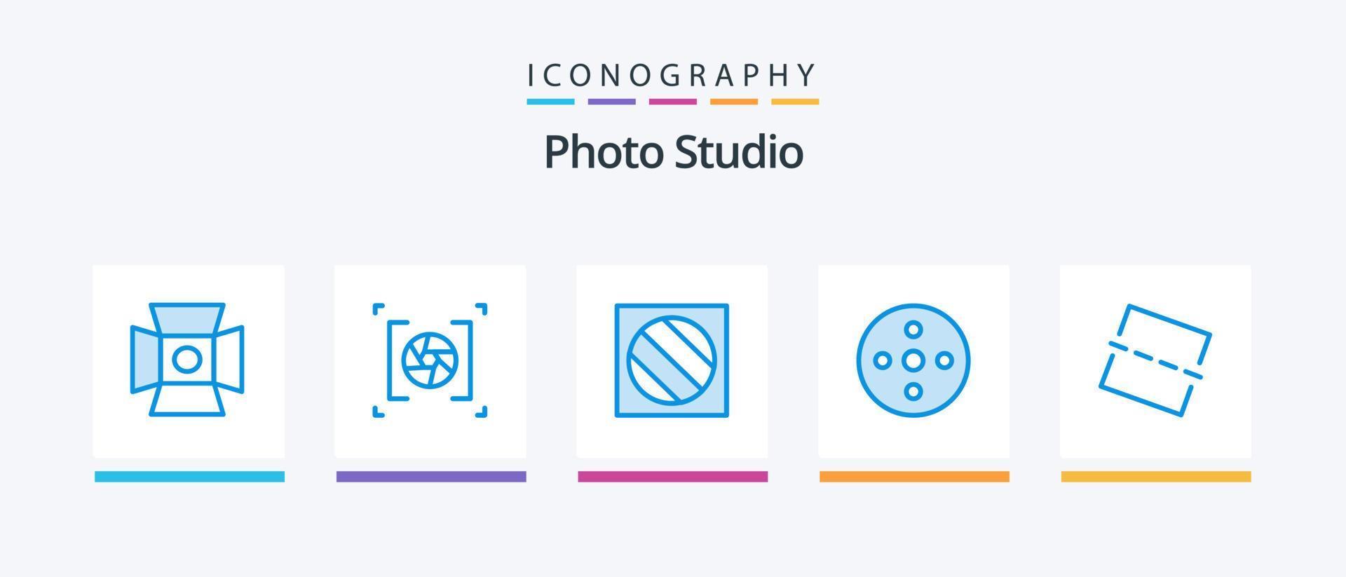 foto studio blauw 5 icoon pak inclusief foto. opslag. vol schaduw. haspel. camera haspel. creatief pictogrammen ontwerp vector