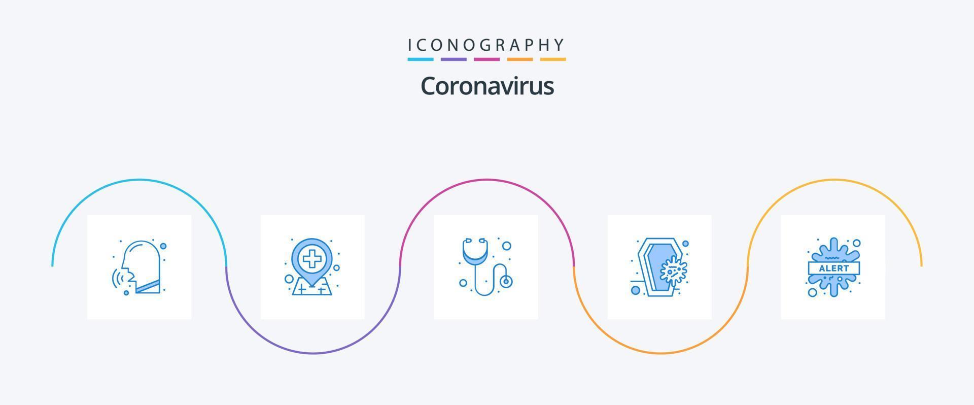 coronavirus blauw 5 icoon pak inclusief waarschuwing. schedel. gezondheidszorg. infectie. coronavirus vector