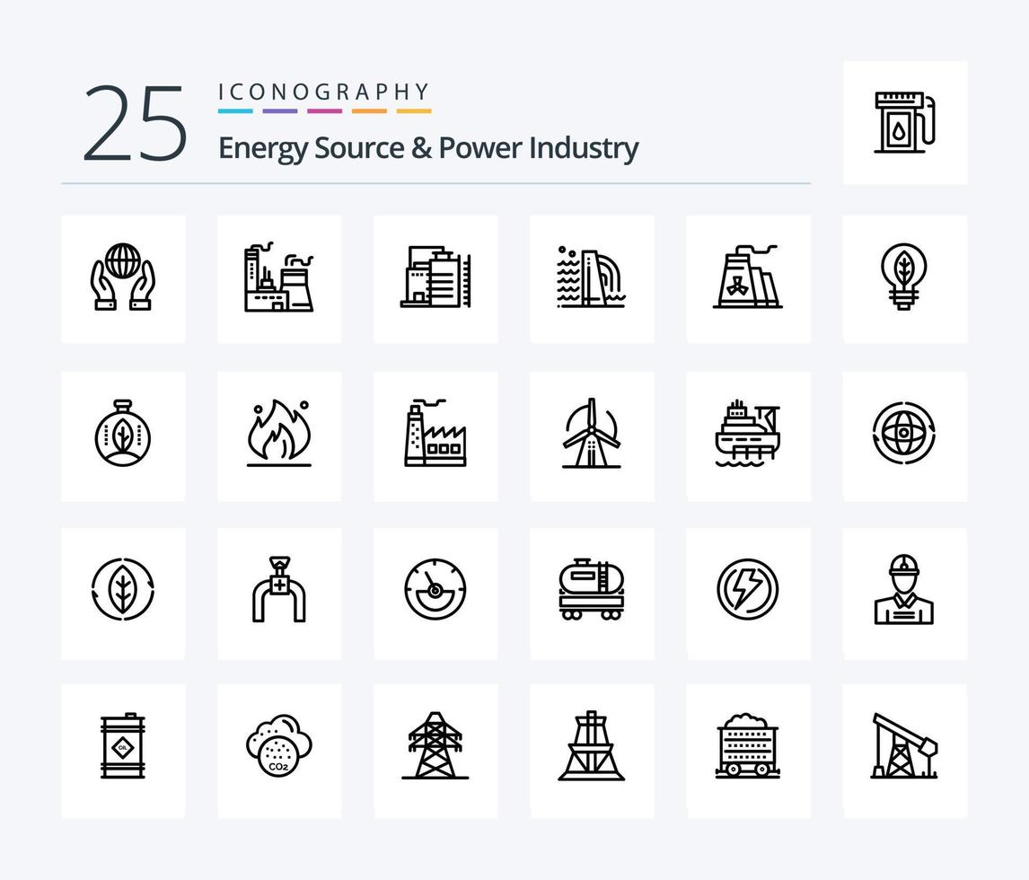 energie bron en macht industrie 25 lijn icoon pak inclusief industrie. stroom. natuur. energie . groen vector