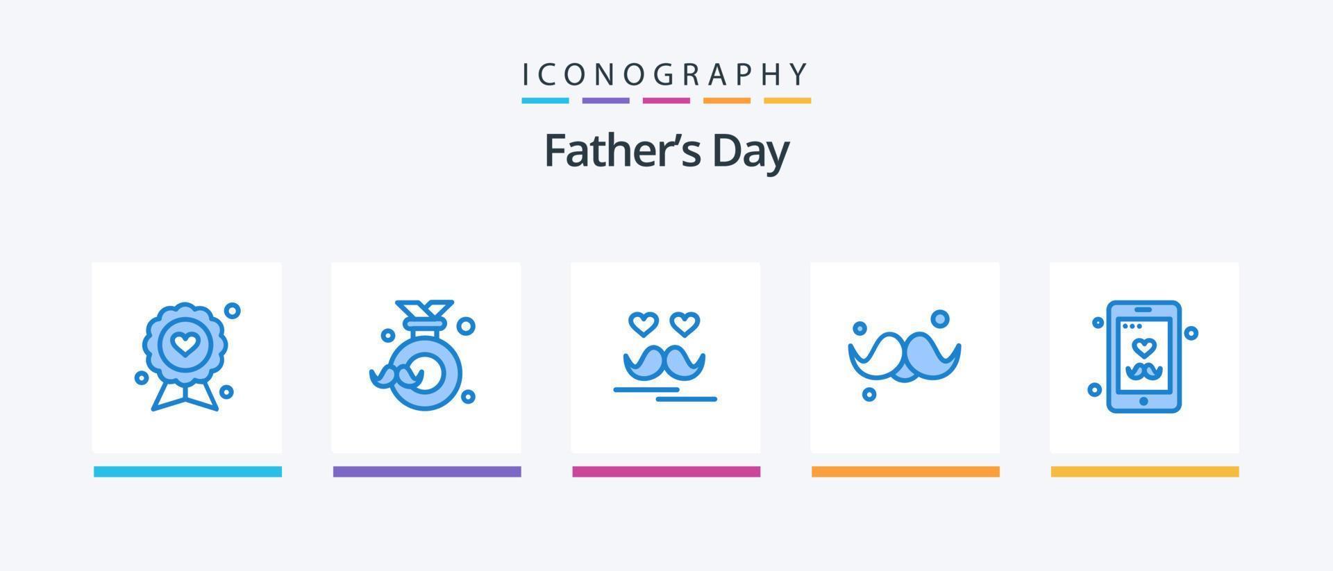 vaders dag blauw 5 icoon pak inclusief mobiel. vader. snor. pa. vaders dag. creatief pictogrammen ontwerp vector