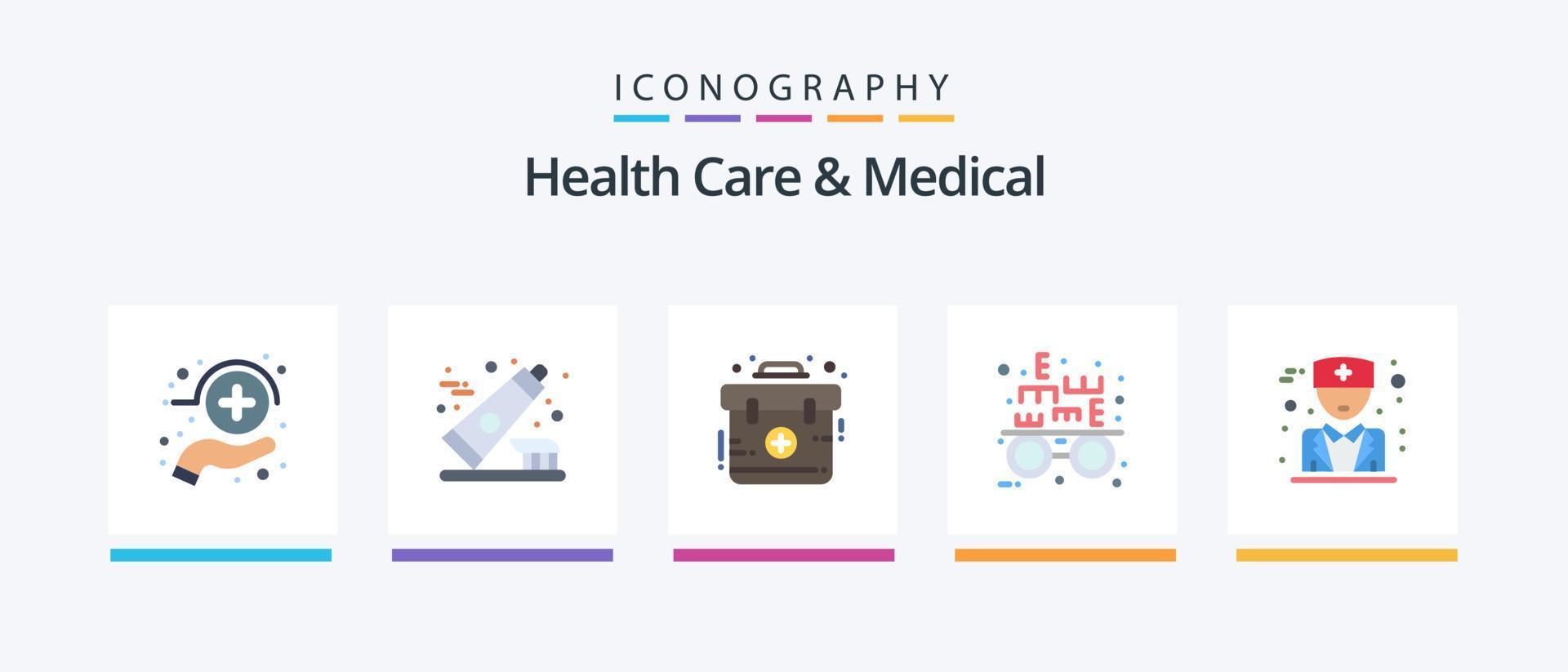 Gezondheid zorg en medisch vlak 5 icoon pak inclusief arts. dokter. hulp. optisch. oog testen. creatief pictogrammen ontwerp vector