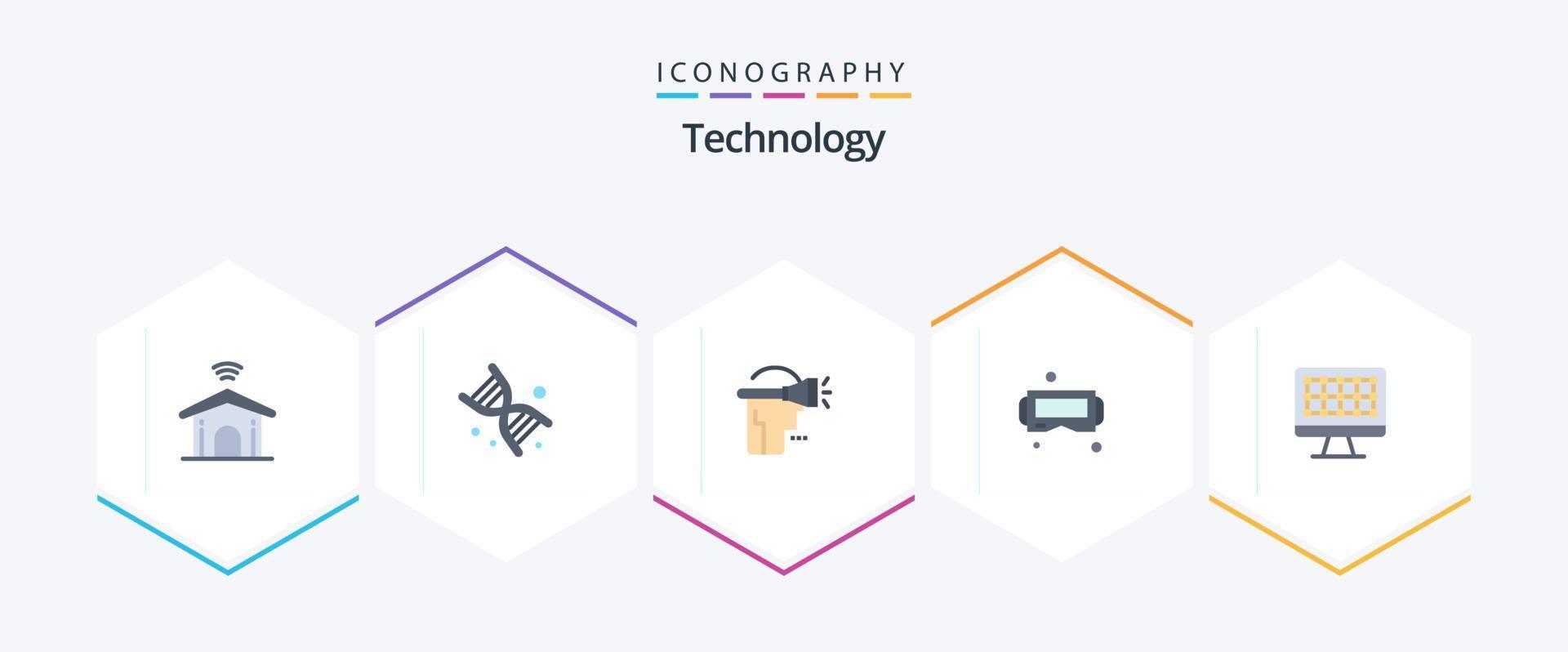 technologie 25 vlak icoon pak inclusief technologie. slim. hoofd. google glas. apparaat vector