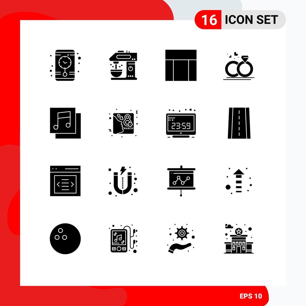 solide glyph pak van 16 universeel symbolen van muziek- albums webpagina liefde zee bewerkbare vector ontwerp elementen
