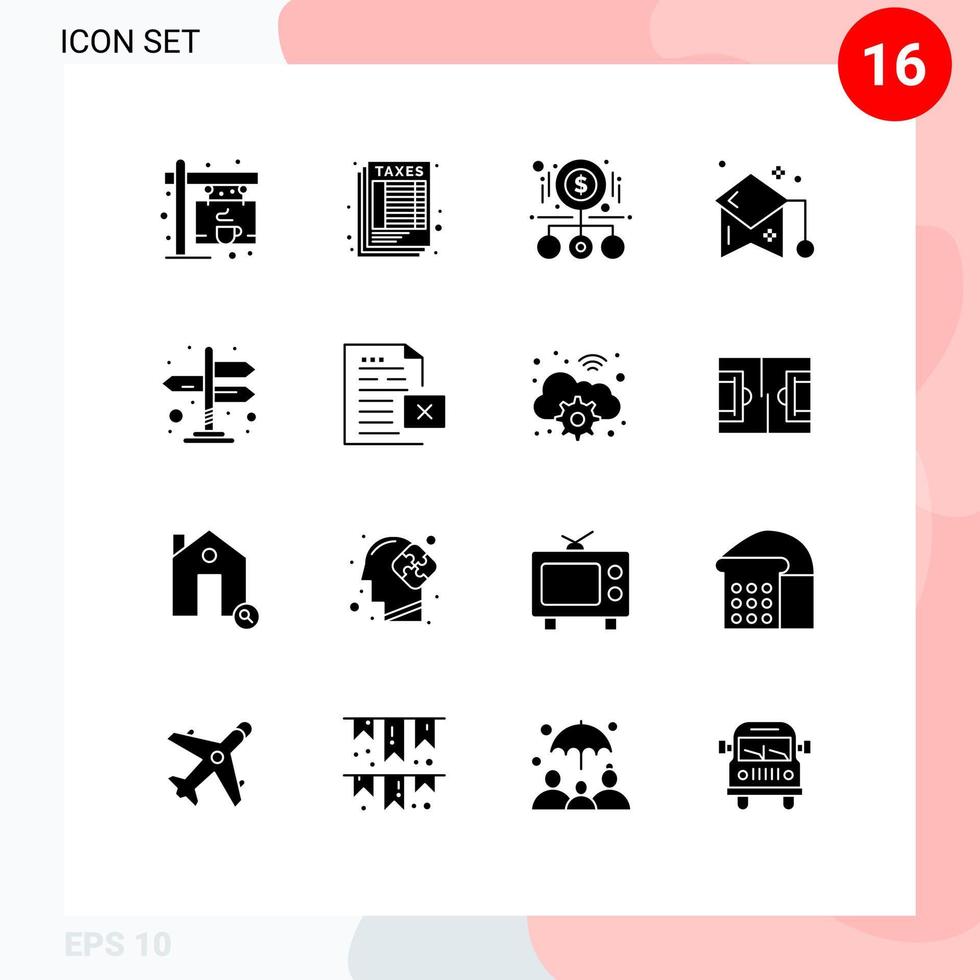 pictogram reeks van 16 gemakkelijk solide glyphs van leerling diploma uitreiking contant geld afstuderen kop Product bewerkbare vector ontwerp elementen