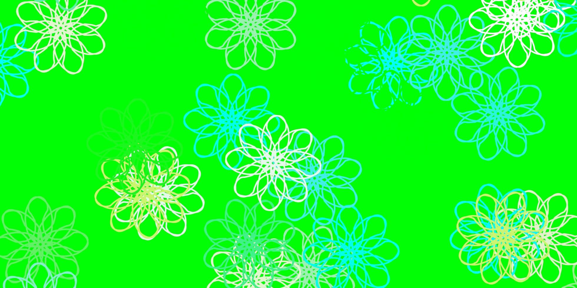 lichtblauw, groen vector doodle textuur met bloemen.