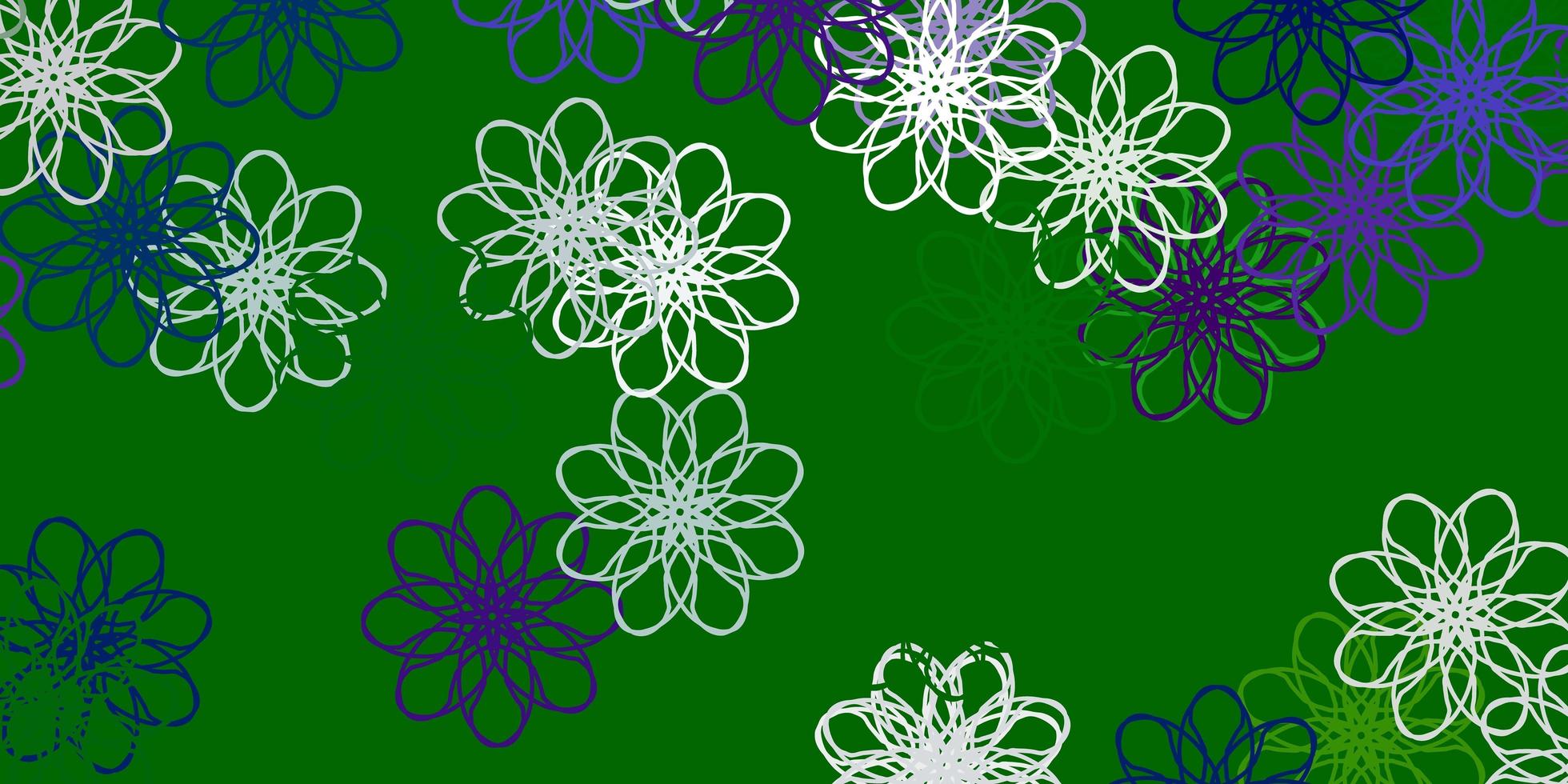 lichtblauw, groen vector doodle textuur met bloemen.