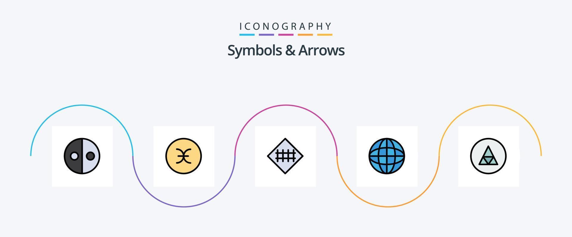symbolen en pijlen lijn gevulde vlak 5 icoon pak inclusief rune. wereldwijd. schutting. Verzenden. weg symbolen vector