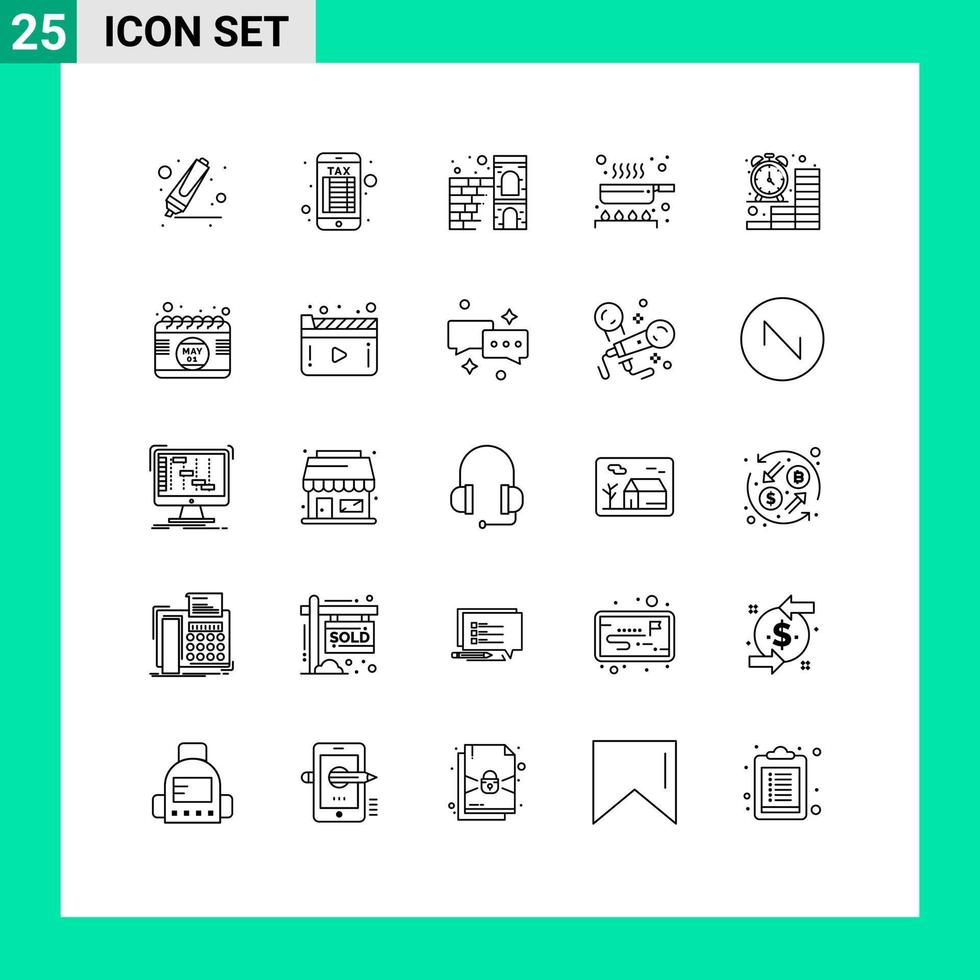 mobiel koppel lijn reeks van 25 pictogrammen van financiën klok brandmuur bedrijf frituren pan bewerkbare vector ontwerp elementen