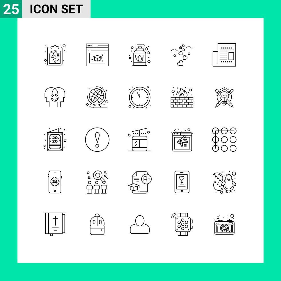 voorraad vector icoon pak van 25 lijn tekens en symbolen voor hersenen kantoor zeep krant- bruiloft bewerkbare vector ontwerp elementen