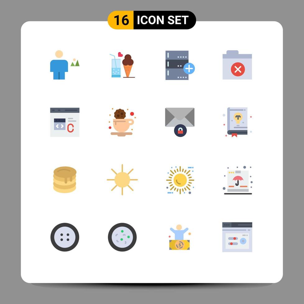 16 vlak kleur concept voor websites mobiel en apps map verwijderen ijs room databank baseren bewerkbare pak van creatief vector ontwerp elementen