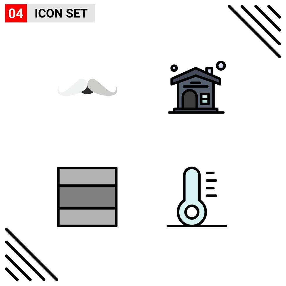 universeel icoon symbolen groep van 4 modern gevulde lijn vlak kleuren van snor lay-out mannetje huis vakantie bewerkbare vector ontwerp elementen