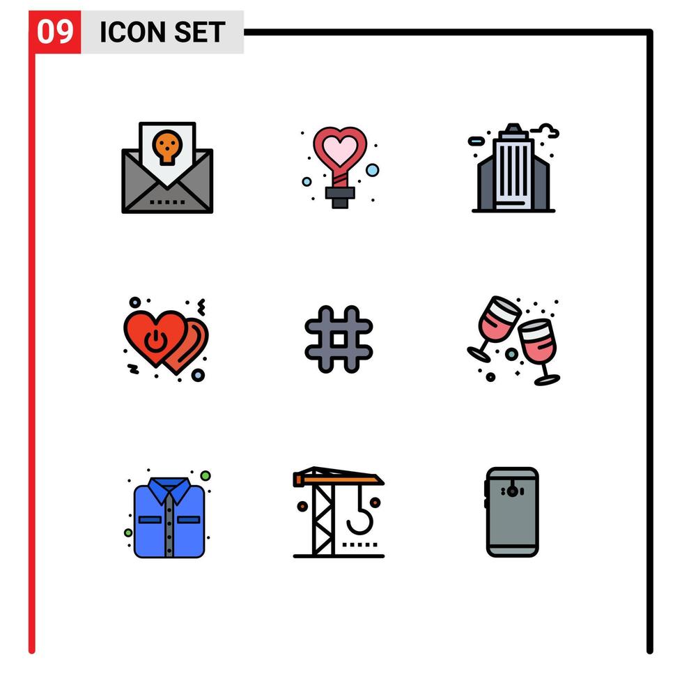 9 gebruiker koppel gevulde lijn vlak kleur pak van modern tekens en symbolen van schakelaar uit bruiloft liefde kantoor bewerkbare vector ontwerp elementen