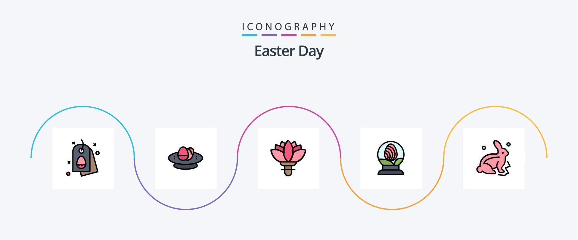 Pasen lijn gevulde vlak 5 icoon pak inclusief konijn. ei. nest. wereldbol. voorjaar vector