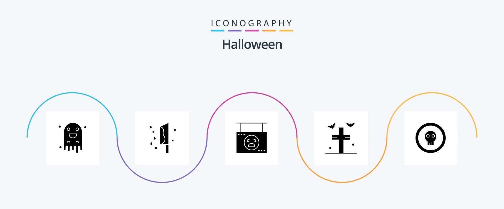 halloween glyph 5 icoon pak inclusief tuin. graf. moord. vleermuizen. pompoen vector