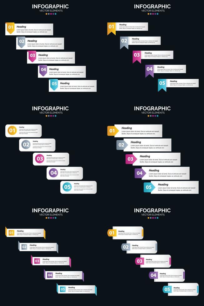 vector 6 infographics pak presentatie glijbaan sjabloon 5 stappen fiets diagrammen en tijdlijnen